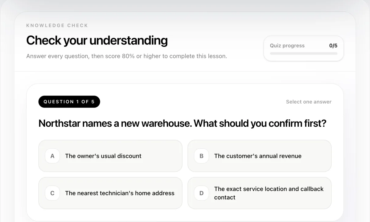 MindPave employee workspace showing a scenario-based knowledge check.